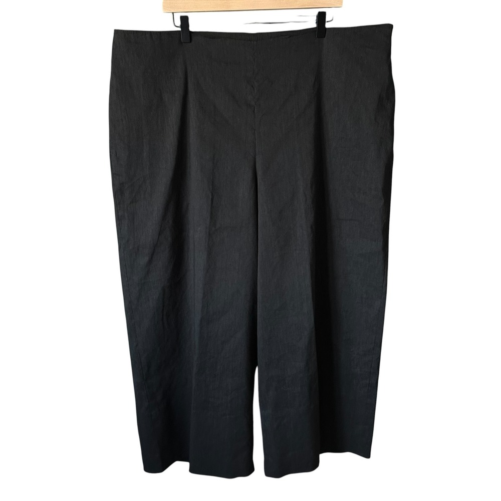 Vince Stretch Linen Crop Wide Leg Pants Black Plus Size 18 High Rise Side Zip - Picture 4 of 16